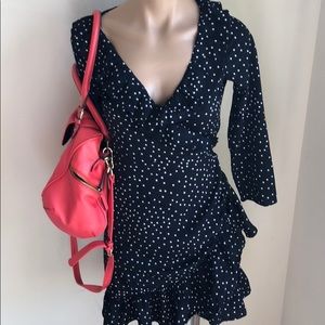 NWT Navy Blue Ruffled Star Wrap Dress